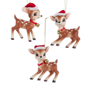Kurt Adler 3" Retro Deer With Christmas Hat Ornament Set of 3