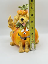 Blue Sky Clayworks Dog in Pumpkin Tea Light Holder Halloween Fall