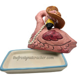 Blue Sky Clayworks  Ceramic Flamingo Butter Dish #17631 BS1 Auth Retailer