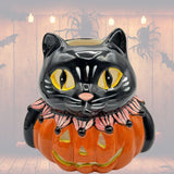 Blue Sky Clayworks Halloween Tea Light Holder Cat Pumpkin Candle House NWT