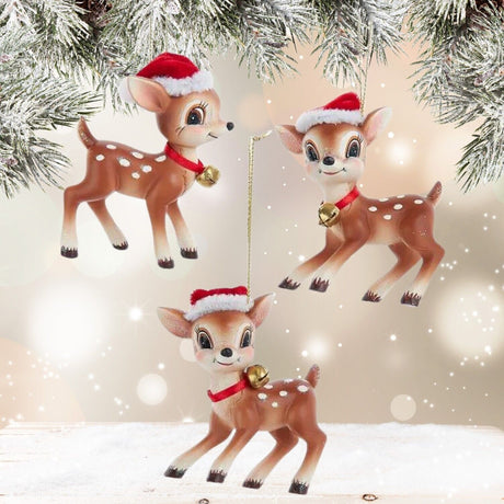 Kurt Adler Retro Deer With Christmas Hat Ornament Set K92