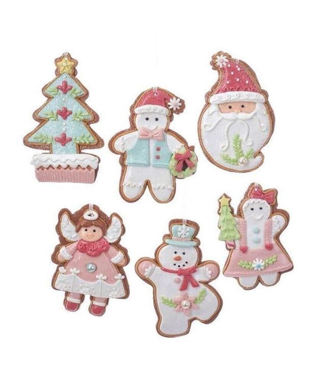 Kurt Adler Set of 6 Sugar Frosted Pastel Gingerbread Cookie Ornaments K7