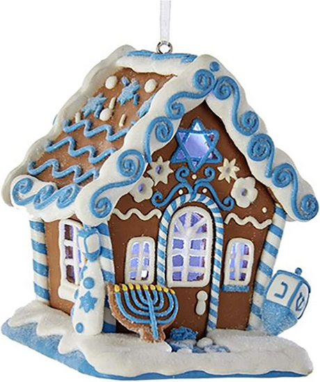 Kurt Adler Gingerbread LED Lighted Hanukkah House Ornament, 4" SEE VIDEO K94