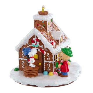 Kurt Adler Peanuts LED Lighted Gingerbread House Snoopy Charlie Brown