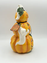 Blue Sky Clayworks Halloween Pumpkin And Ghost Ceramic Candle House