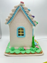 9 in White Blue Easter Gingerbread House Light Up