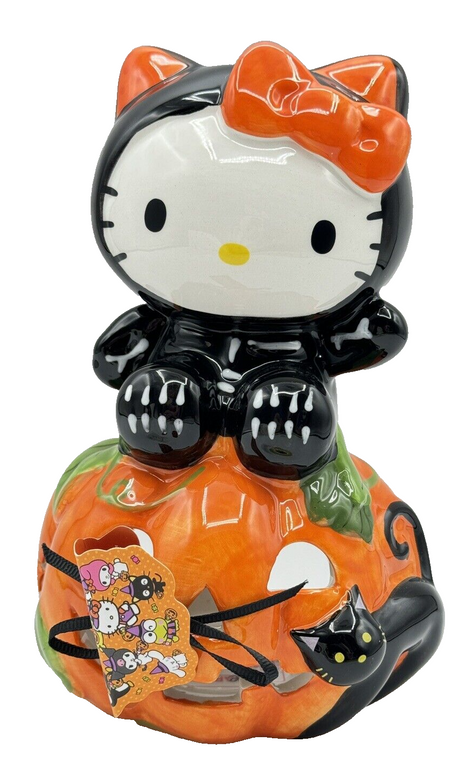 Blue Sky Clayworks Hello Kitty Skeleton Halloween Tea Light Pumpkin