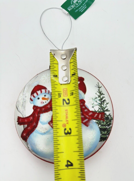 Kurt Adler 100MM Glass Red and White Snowman Disc Ornaments Set of 2 K32