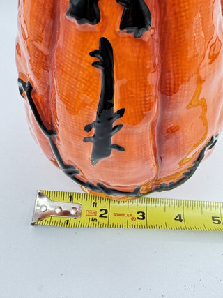 Halloween Ceramic Pumpkin with Candy Corn Figurine
