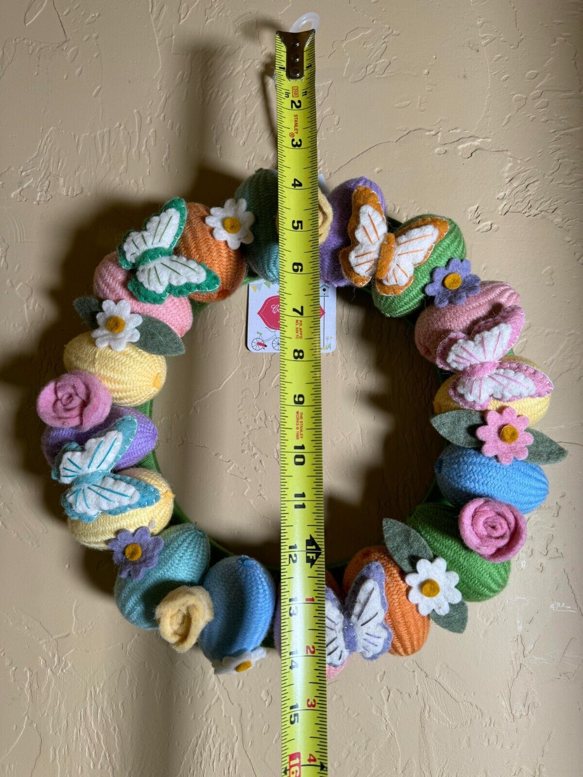 Cottontail Lane Fabric Yarn Easter Egg Butterfly Wall Wreath 2024 E27 Pink Green