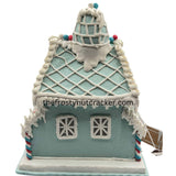 Cupcakes&Cashmere Christmas LightUp Pastel Blue Gingerbread House W/Penguins 14”