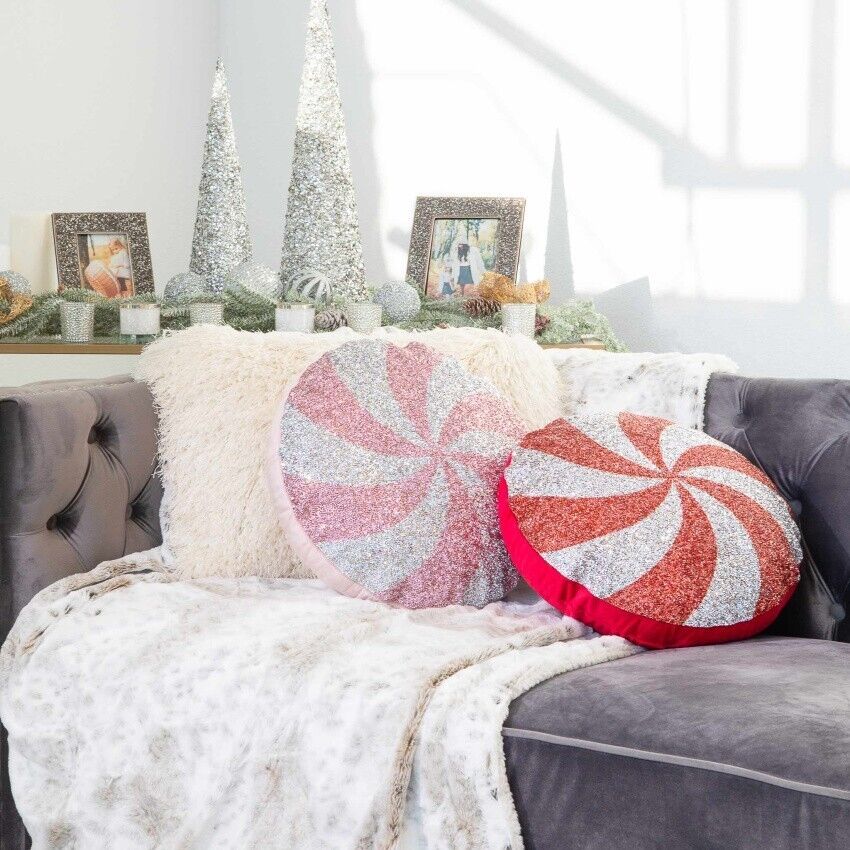 Sparkles Home Luminous Red Peppermint Rhinestone Throw Pillow Holiday 2024 NEW