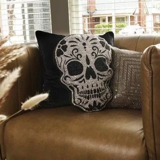 Luminous Sugar Skull Rhinestone Halloween Throw Pillow