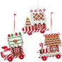 Kurt Adler Gingerbread Train Flat Christmas Ornaments Set of 3 4 inches K1