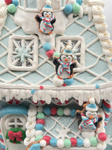 Cupcakes&Cashmere Christmas LightUp Pastel Blue Gingerbread House W/Penguins 14”