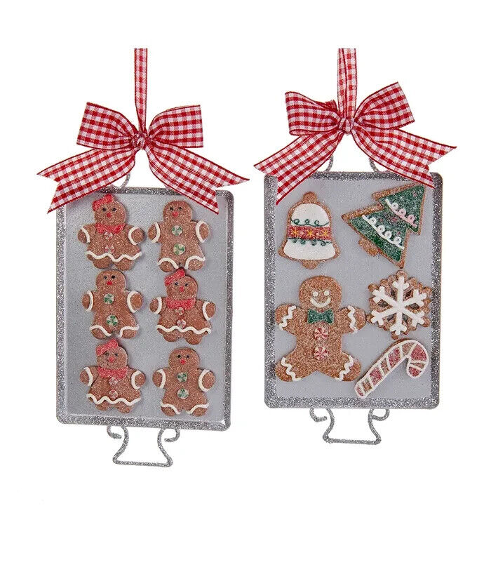 Kurt Adler Gingerbread Cookies On Metal Tray Christmas Ornaments Set K13