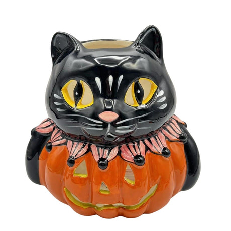 Blue Sky Clayworks Halloween Tea Light Holder Cat Pumpkin Candle House NWT