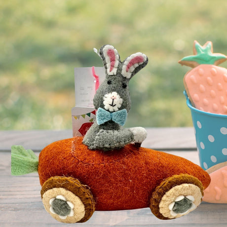 Cottontail Lane Easter Rabbit riding in Carrot Felt Fabric decor Carrot Patch E3