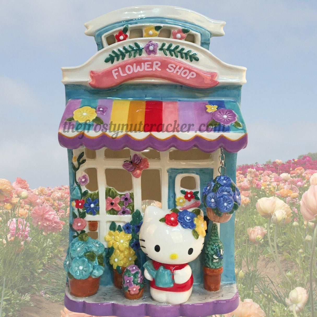 Blue Sky Clayworks Hello Kitty Floral Garden Shop Candle House-NWT-HTF