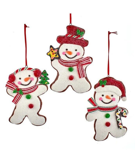 Kurt Adler Frosted and sugared Gingerbread Cookie Snowman Ornaments Set of 3  K5