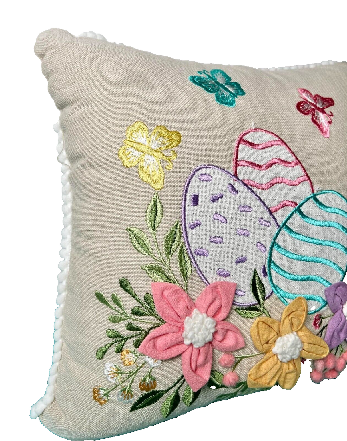 Cottontail Lane embroidered Easter Egg Butterfly Floral Throw Pillow Teal Pink