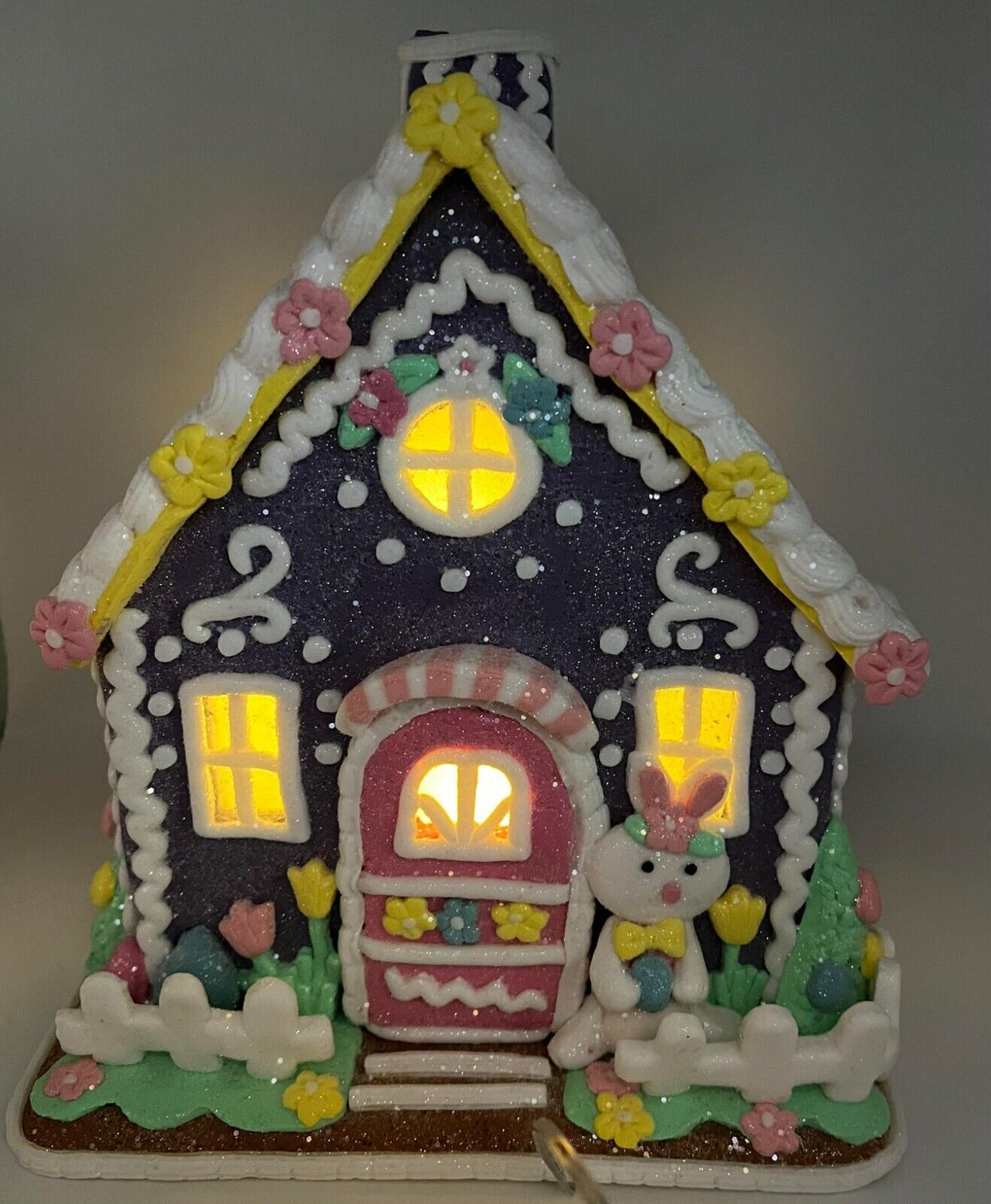 Purple Easter Gingerbread House Light Up