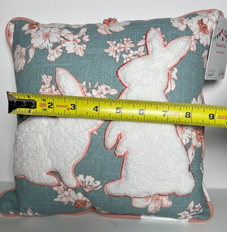 Blue Crochet Easter Spring Bunny Rabbit Floral Throw Pillow