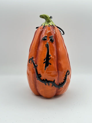 Halloween Ceramic Pumpkin with Candy Corn Figurine