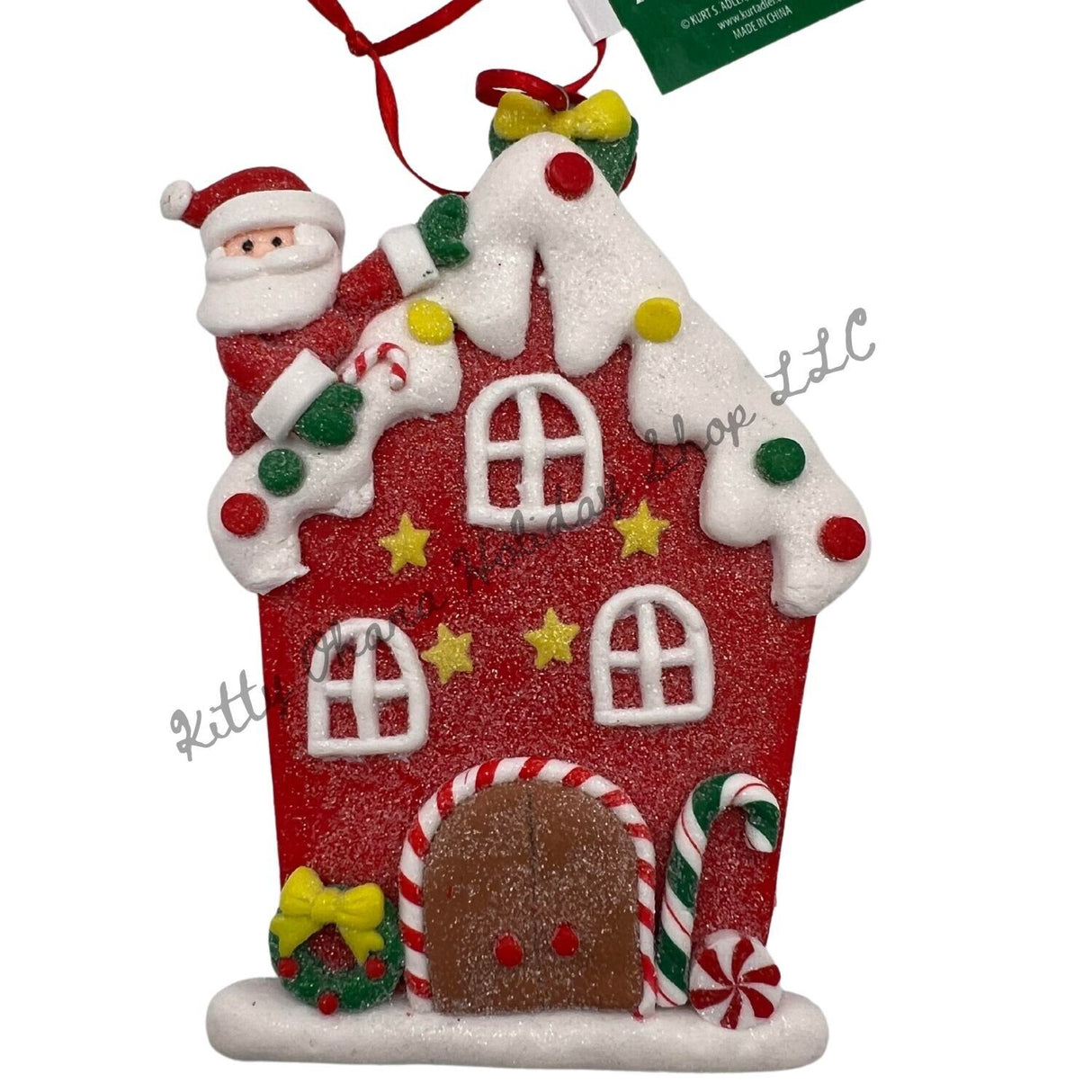 Kurt Adler Peppermint Gingerbread House Santa Ornament Christmas 2023  K16