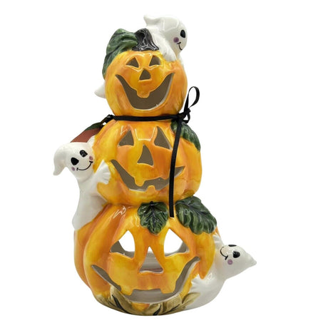 Blue Sky Clayworks Halloween Pumpkin And Ghost Ceramic Candle House