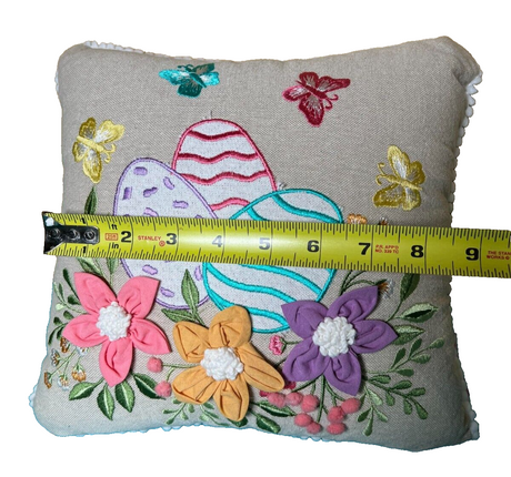 Cottontail Lane embroidered Easter Egg Butterfly Floral Throw Pillow Teal Pink