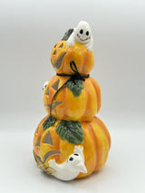 Blue Sky Clayworks Halloween Pumpkin And Ghost Ceramic Candle House