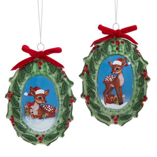 Kurt Adler Glass Deer Disc Ornaments Santa Hat Retro Deer