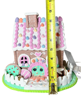 Easter Gingerbread House Light Up Bunny Rabbit Pastel Brown Tabletop 35E35