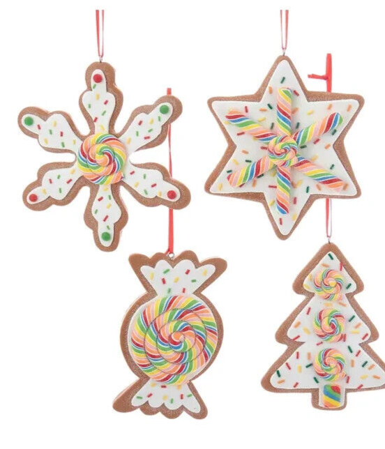 Kurt Adler Set of Gingerbread Cookie Shape Ornaments Candy Swirls Christmas K14