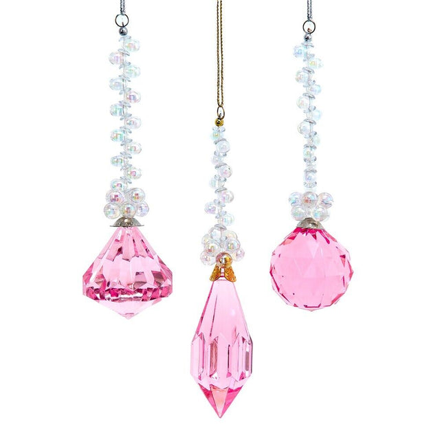 Beautiful Kurt Adler Acrylic Pink Drop Ornaments Set of 3 Pink Christmas 2024