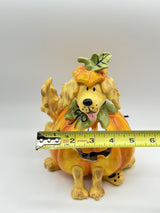 Blue Sky Clayworks Dog in Pumpkin Tea Light Holder Halloween Fall