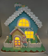 Easter Gingerbread House Light Up Bunny Rabbit Pastel BlueTabletop 36E37