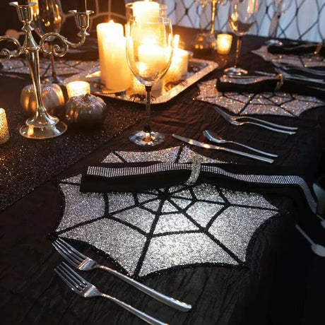 Sparkles Home Luminous Rhinestone Spider Web  Placemat Halloween 2024