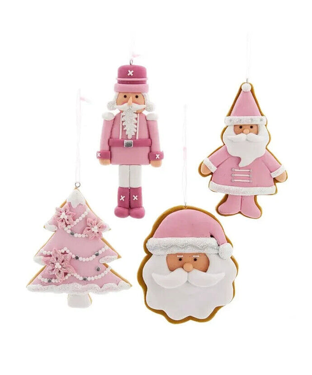 Pink Frosted Cookie Ornament Set Tree Santa Nutcracker TikTok Pink Christmas K3