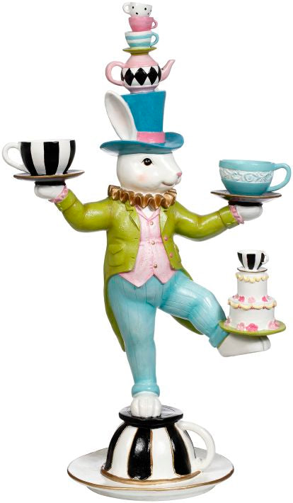 Mark Roberts 24" Resin Balancing Act Bunny Rabbit on Teacups 63-55322