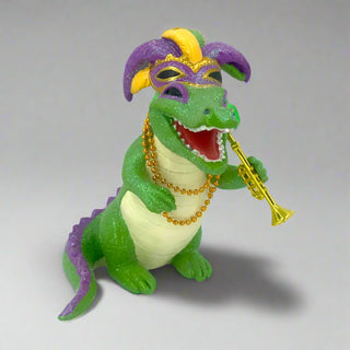 Resin Mardi Gras Gator with a Trumpet Hanging Ornament 65-65038