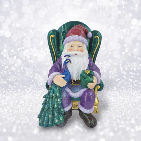 PRE-ORDER December Diamonds 14" Peacock Santa in Chair Display- Peacock Glamour 65-65051