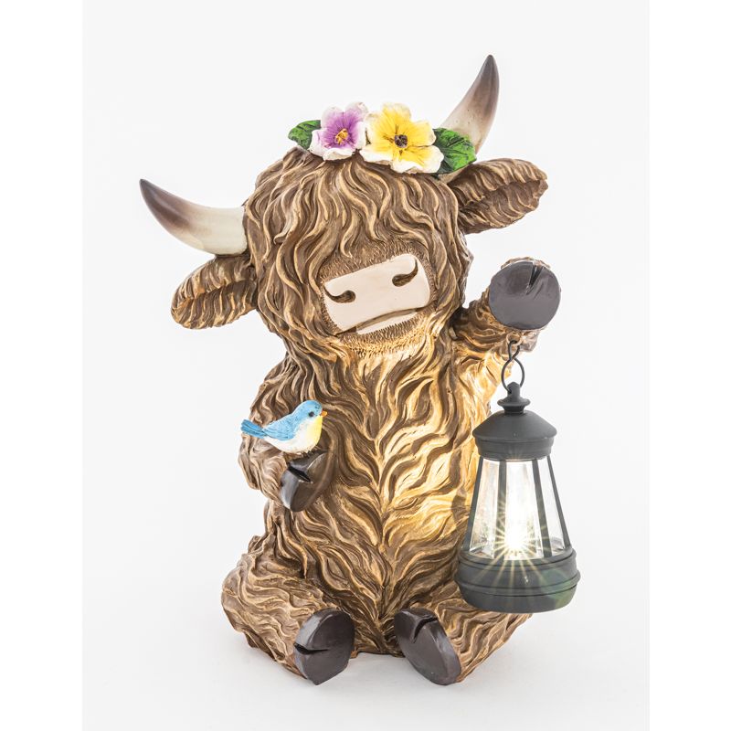 Hanna's Handiworks Wildflower Highland Cow with Solar Lantern