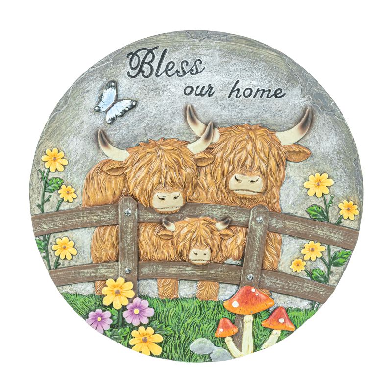 Hanna's Handiworks 10.5 in Resin Highland Cow Bless Stepping Stone