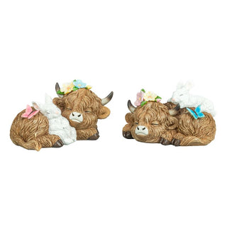 Pre-order Easter Resting Highland Cow and Playful Bunnies Set 66104