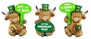 Resin Highland Cow Shamrock Top Hat Set 66117