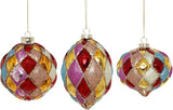 Multi Color Harlequin Ornament Set of 3