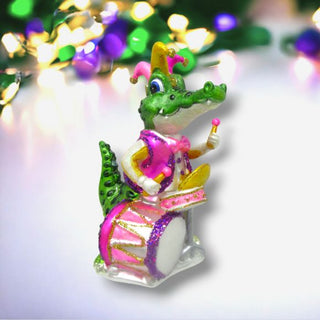 December Diamonds Mardi Gras Gator w Drums Glass Ornament 79-79082