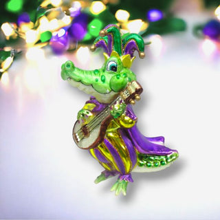 Gator with Banjo Glass Ornament 79-79085 Mardi Gras